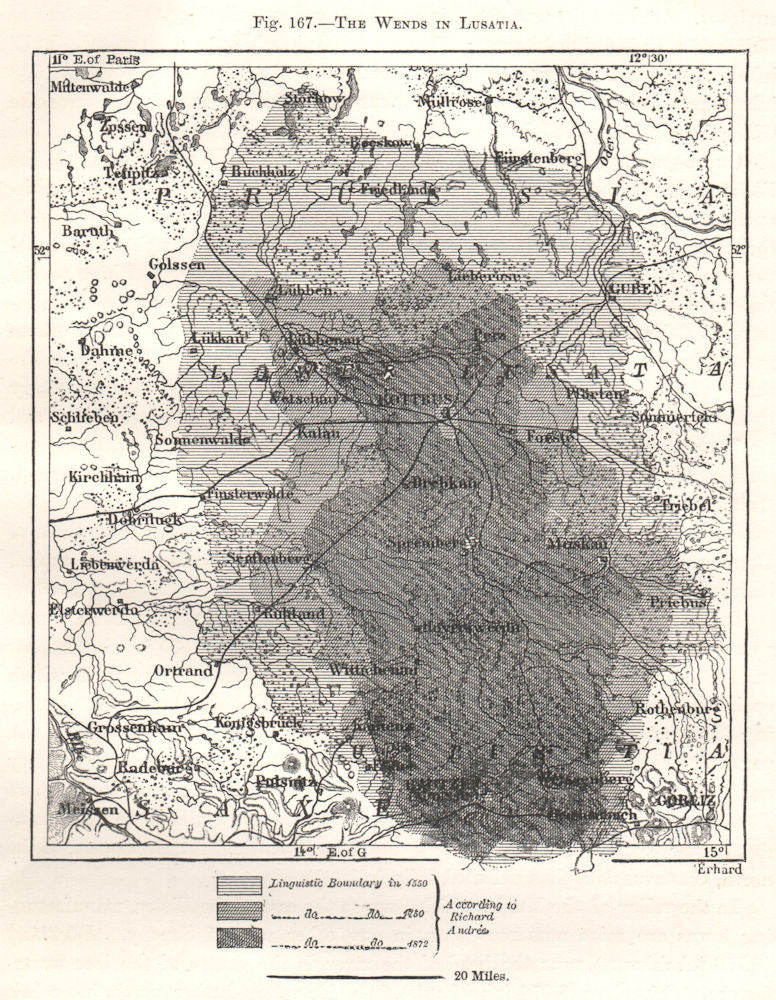 The Sorbs in Lusatia. Wends. Germany. Sketch map 1885 old antique chart